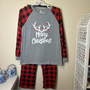 Holiday Pajamas Men’s Large Buffalo Red Black T-shirt Merry Christmas Antlers